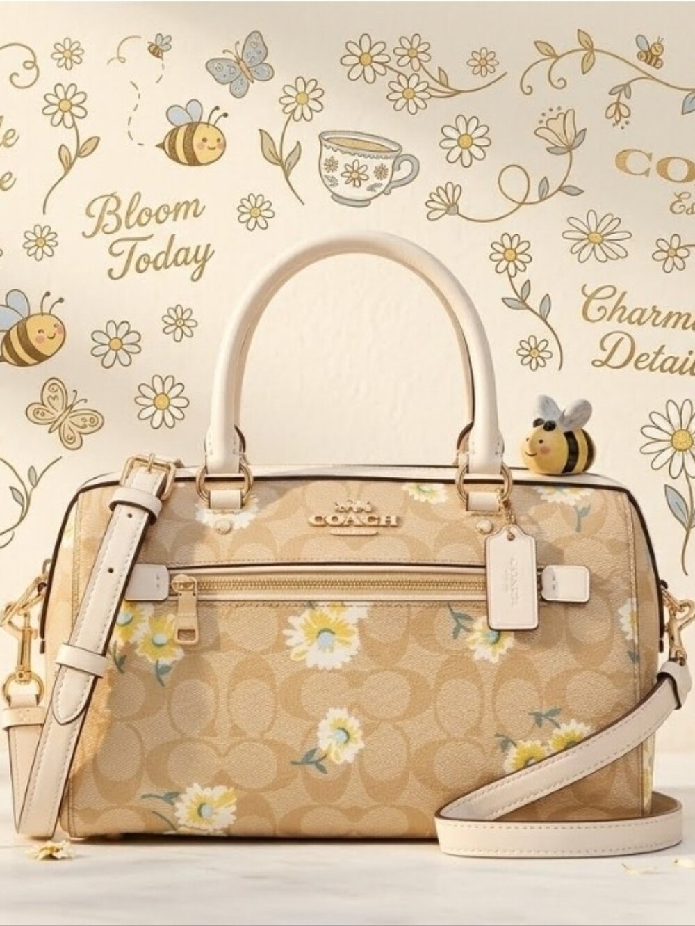 Coach Rowan Satchel in Signature Canvas with Daisy Print, NWT